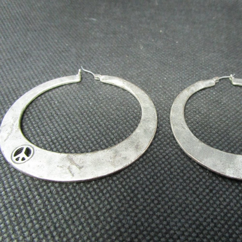 Silver Peace Sign Hoop Earrings